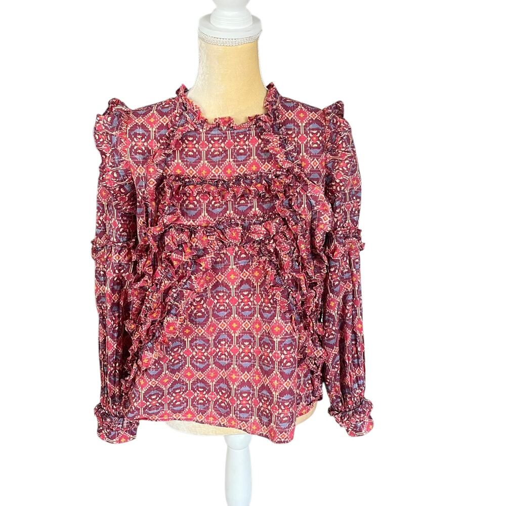 Sezane Emmy Blouse Pink Ruffle Top Size 36 US Size 4 / Small